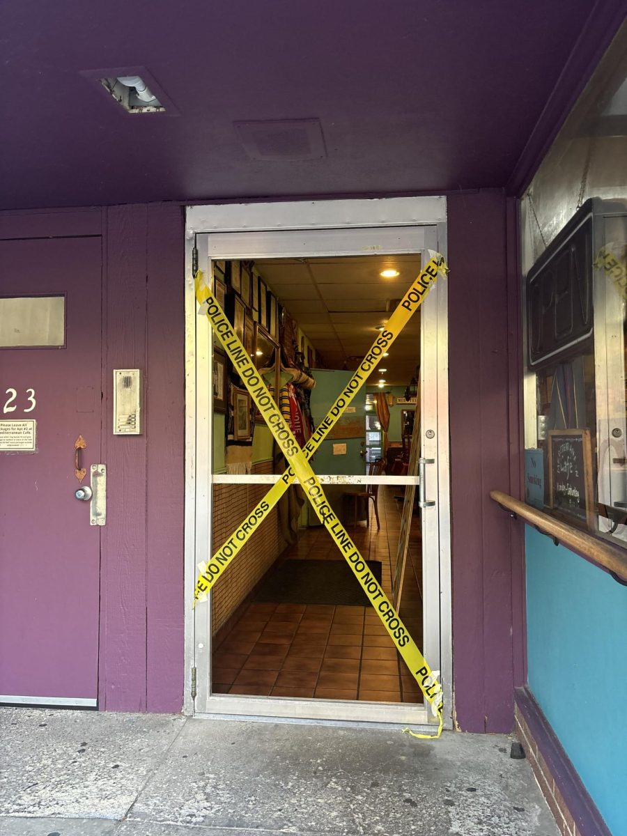 The front door of Mediterranean Cafe on the morning of September 23, 2024.