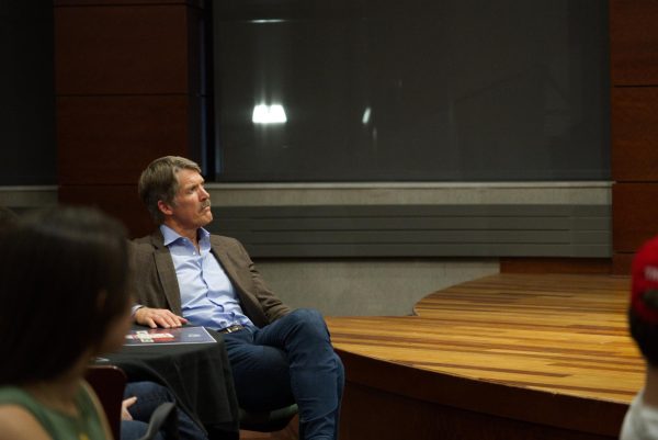 Eric Hovde listens to a speaker at University of Wisconsin College Republicans event. October 29, 2024. 