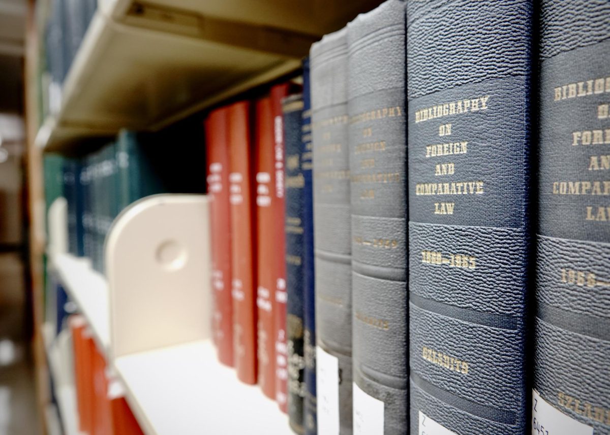A bookshelf in Memorial Library. April 7, 2025.
